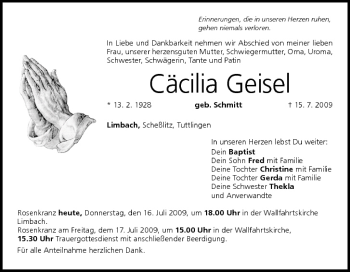 Anzeige von Cäcilia Geisel von MGO