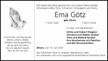 Anzeige von Erna Götz von MGO