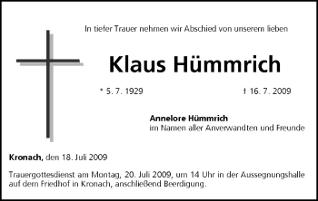 Anzeige von Klaus Hümmrich von MGO