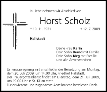 Anzeige von Horst Scholz von MGO