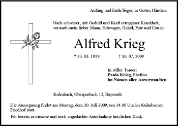 Anzeige von Alfred Krieg von MGO