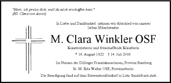Anzeige von M. Clara Winkler von MGO