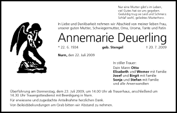 Anzeige von Annemarie Deuerling von MGO