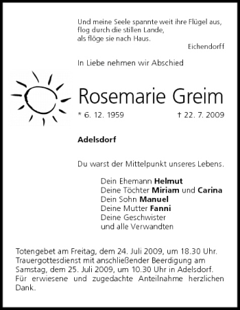Anzeige von Rosemarie Greim von MGO
