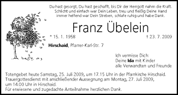 Anzeige von Franz Übelein von MGO