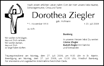 Anzeige von Dorothea Ziegler von MGO