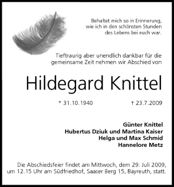 Anzeige von Hildegard Knittel von MGO