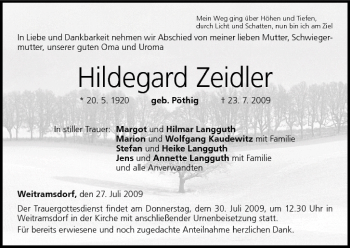 Anzeige von Hildegard Zeidler von MGO
