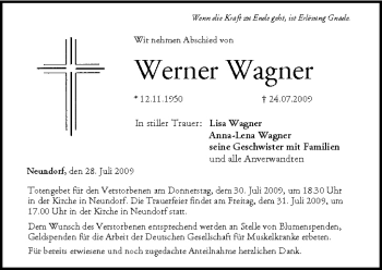 Anzeige von Werner Wagner von MGO