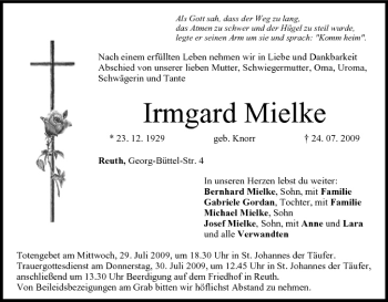 Anzeige von Irmgard Mielke von MGO