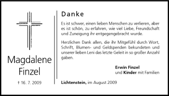 Anzeige von Magdalene Finzel von MGO