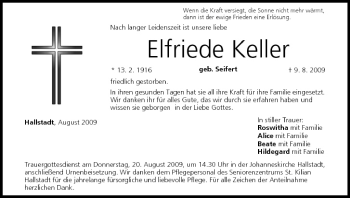 Anzeige von Elfriede Keller von MGO