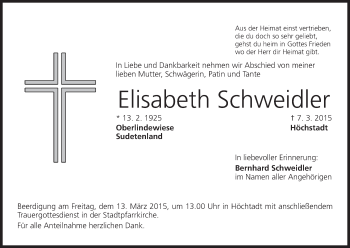 Anzeige von Elisabeth Schweidler von MGO