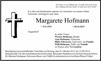 Anzeige von Margarete Hofmann von MGO