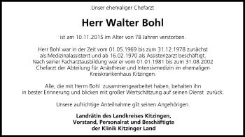Anzeige von Walter Bohl von MGO