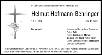 Anzeige von Helmut Hofmann-Behringer von MGO