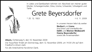 Anzeige von Grete Beyersdorfer von MGO