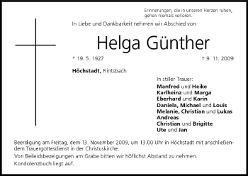 Anzeige von Helga Günther von MGO