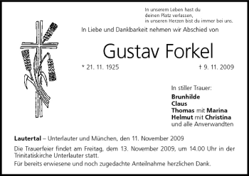 Anzeige von Gustav Forkel von MGO