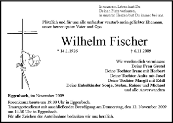 Anzeige von Wilhelm Fischer von MGO