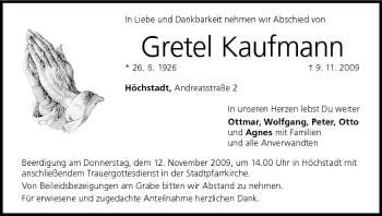 Anzeige von Gretel Kaufmann von MGO
