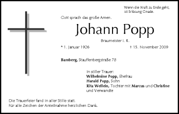 Anzeige von Johann Popp von MGO