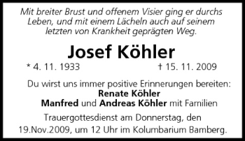 Anzeige von Josef Köhler von MGO