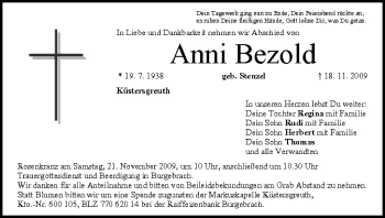 Anzeige von Anni Bezold von MGO