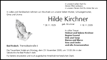 Anzeige von Hilde Kirchner von MGO