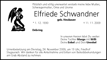 Anzeige von Elfriede Schwandner von MGO