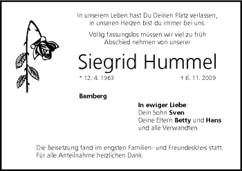 Anzeige von Siegrid Hummel von MGO