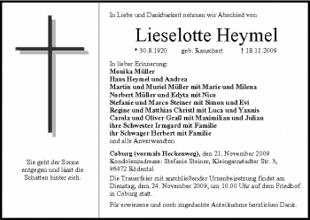 Anzeige von Lieselotte Heymel von MGO