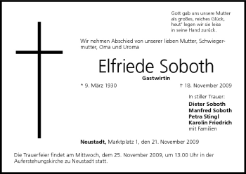 Anzeige von Elfriede Soboth von MGO