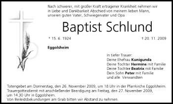 Anzeige von Baptist Schlund von MGO