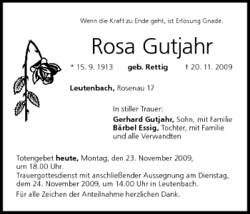 Anzeige von Rosa Gutjahr von MGO