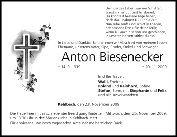 Anzeige von Anton Biesenecker von MGO