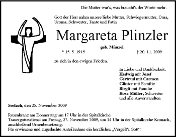 Anzeige von Margareta Plinzler von MGO