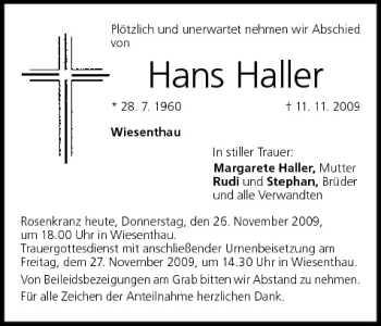 Anzeige von Hans Haller von MGO