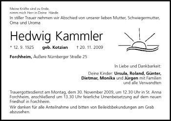 Anzeige von Hedwig Kammler von MGO