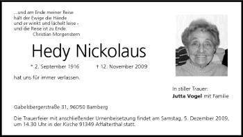 Anzeige von Hedy Nickolaus von MGO