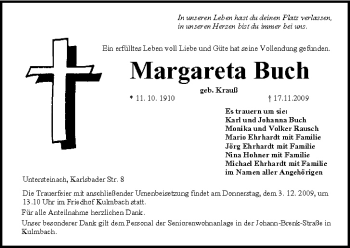 Anzeige von Margareta Buch von MGO