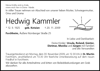 Anzeige von Hedwig Kammler von MGO
