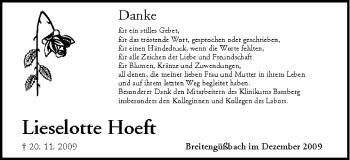 Anzeige von Lieselotte Hoeft von MGO