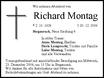 Anzeige von Richard Montag von MGO