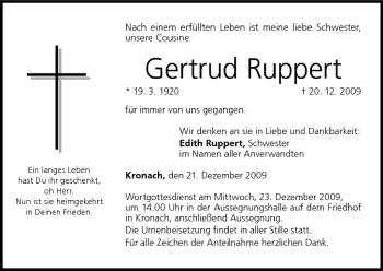 Anzeige von Gertrud Ruppert von MGO
