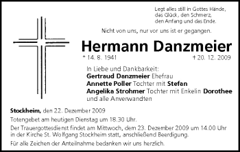 Anzeige von Hermann Danzmeier von MGO