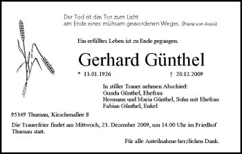 Anzeige von Gerhard Günthel von MGO