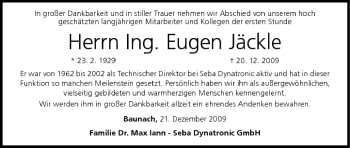 Anzeige von Eugen Jäckle von MGO