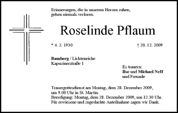 Anzeige von Roselinde Pflaum von MGO