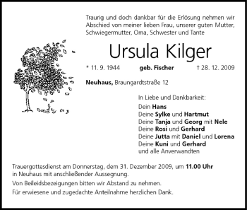 Anzeige von Ursula Kilger von MGO